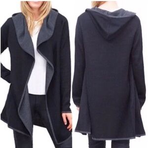 BNCI blanc noir wool blend open front longline cardigan hoodie sweater L black